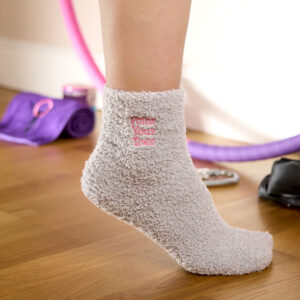 Grey fluffy socks with Point Your Toes embroidery